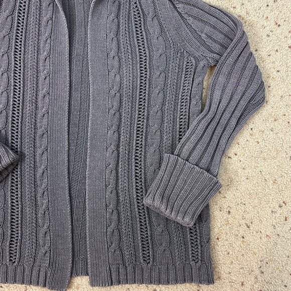 Y2K Express Hooded Gray Cable Knit Cardigan Sweater Boho Size Small Women's - Picture 3 of 5
